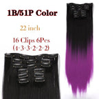 New Fashion 16 Clip In Hair Extension Long Straight Natural Black 6 Pcs/Set 16 Clips 22 Inch Synthetic Hair Piece Wigs For Black Women Cosplay Wigs For Women Stevvex
