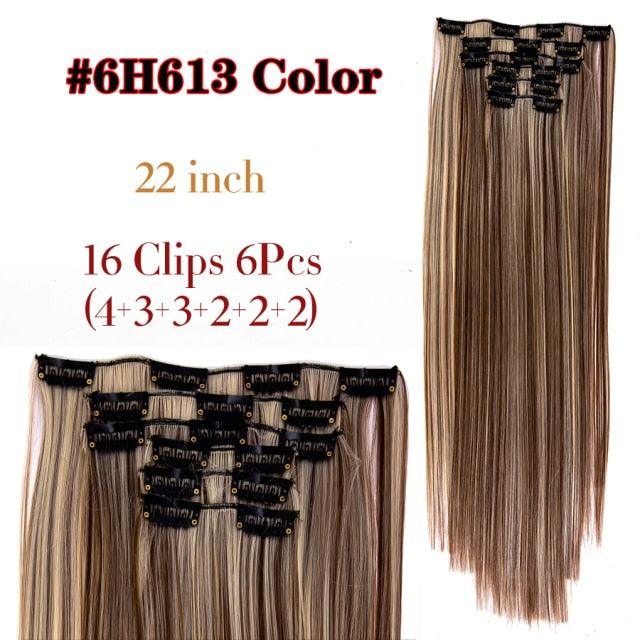 New Fashion 16 Clip In Hair Extension Long Straight Natural Black 6 Pcs/Set 16 Clips 22 Inch Synthetic Hair Piece Wigs For Black Women Cosplay Wigs For Women Stevvex