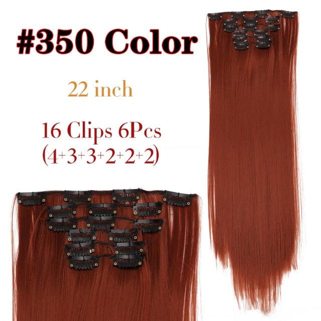 New Fashion 16 Clip In Hair Extension Long Straight Natural Black 6 Pcs/Set 16 Clips 22 Inch Synthetic Hair Piece Wigs For Black Women Cosplay Wigs For Women Stevvex