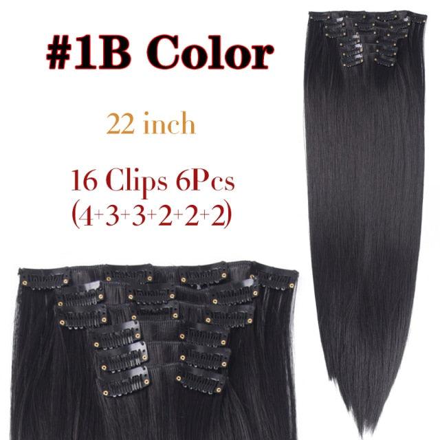 New Fashion 16 Clip In Hair Extension Long Straight Natural Black 6 Pcs/Set 16 Clips 22 Inch Synthetic Hair Piece Wigs For Black Women Cosplay Wigs For Women Stevvex