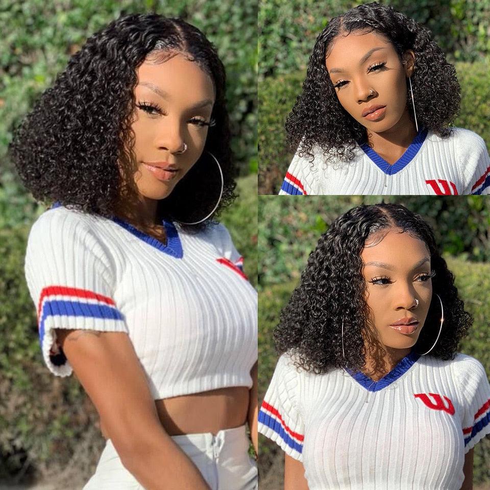 New Fashion Brazilian Curly Bob Wig Human Hair Lace Wigs For Women Short Side Part Curly Human Hair Wig Lace Wigs For Black Women Gifts for Girlfriends Stevvex