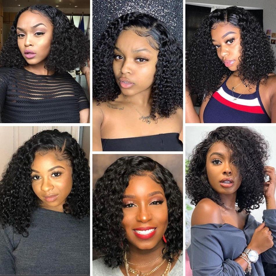 New Fashion Brazilian Curly Bob Wig Human Hair Lace Wigs For Women Short Side Part Curly Human Hair Wig Lace Wigs For Black Women Gifts for Girlfriends Stevvex