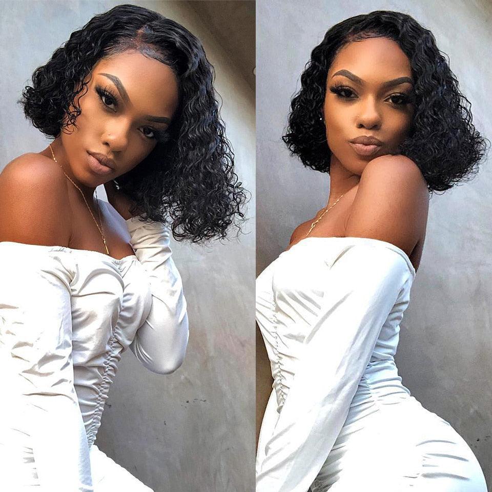 New Fashion Brazilian Curly Bob Wig Human Hair Lace Wigs For Women Short Side Part Curly Human Hair Wig Lace Wigs For Black Women Gifts for Girlfriends Stevvex