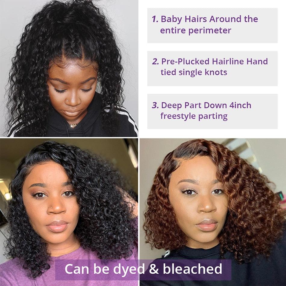 New Fashion Brazilian Curly Bob Wig Human Hair Lace Wigs For Women Short Side Part Curly Human Hair Wig Lace Wigs For Black Women Gifts for Girlfriends Stevvex