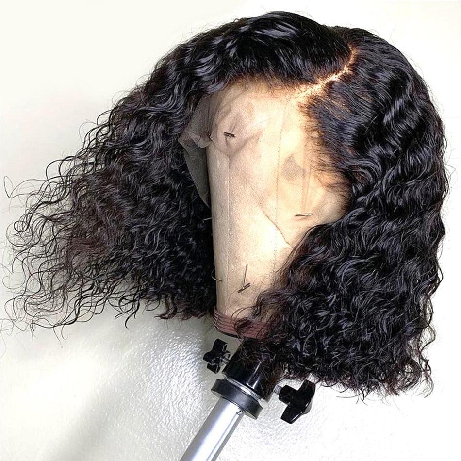 New Fashion Brazilian Curly Bob Wig Human Hair Lace Wigs For Women Short Side Part Curly Human Hair Wig Lace Wigs For Black Women Gifts for Girlfriends Stevvex