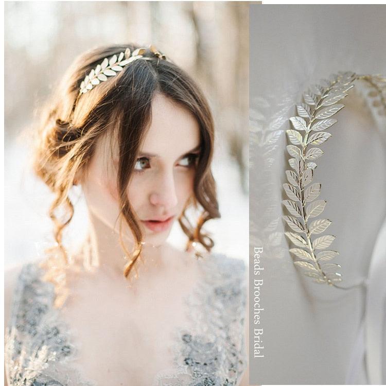 New Fashion Bride beautiful simple generous metal Leaves leaf crown hair band headband Women girls hair Accessories Headdress For Weddings Stevvex