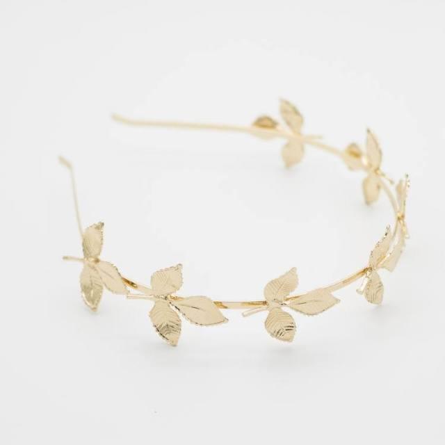 New Fashion Bride beautiful simple generous metal Leaves leaf crown hair band headband Women girls hair Accessories Headdress For Weddings Stevvex