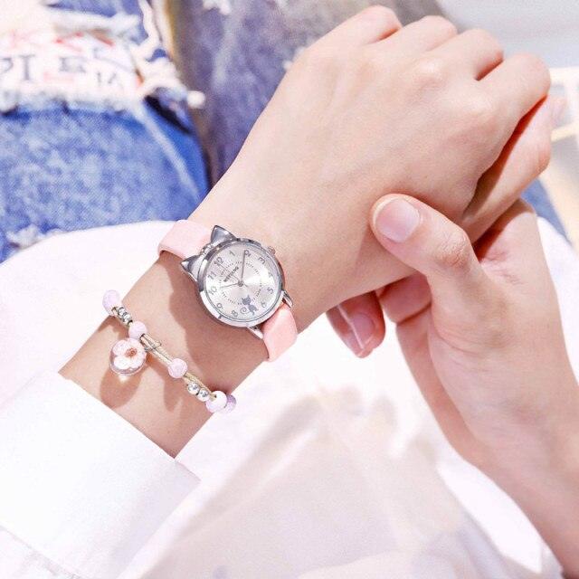New Fashion Childrens Watch Analog Children Quartz Watch With Bracelet Set Little Cat Watch Kids Children Quartz Electronic Watch Unisex Wrist Leather Strap Watches Stevvex