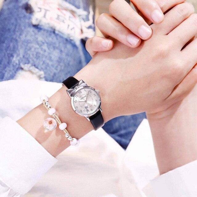New Fashion Childrens Watch Analog Children Quartz Watch With Bracelet Set Little Cat Watch Kids Children Quartz Electronic Watch Unisex Wrist Leather Strap Watches Stevvex