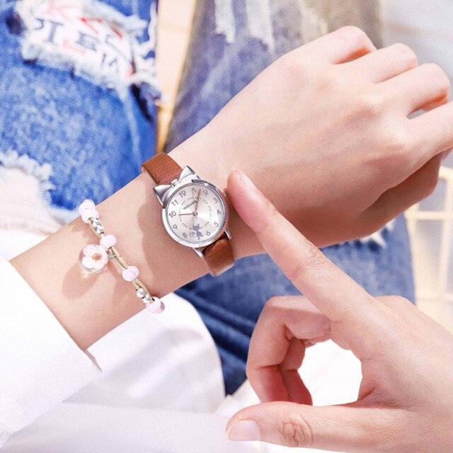 New Fashion Childrens Watch Analog Children Quartz Watch With Bracelet Set Little Cat Watch Kids Children Quartz Electronic Watch Unisex Wrist Leather Strap Watches Stevvex