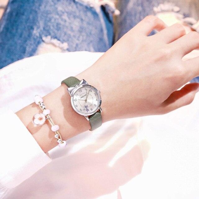 New Fashion Childrens Watch Analog Children Quartz Watch With Bracelet Set Little Cat Watch Kids Children Quartz Electronic Watch Unisex Wrist Leather Strap Watches Stevvex