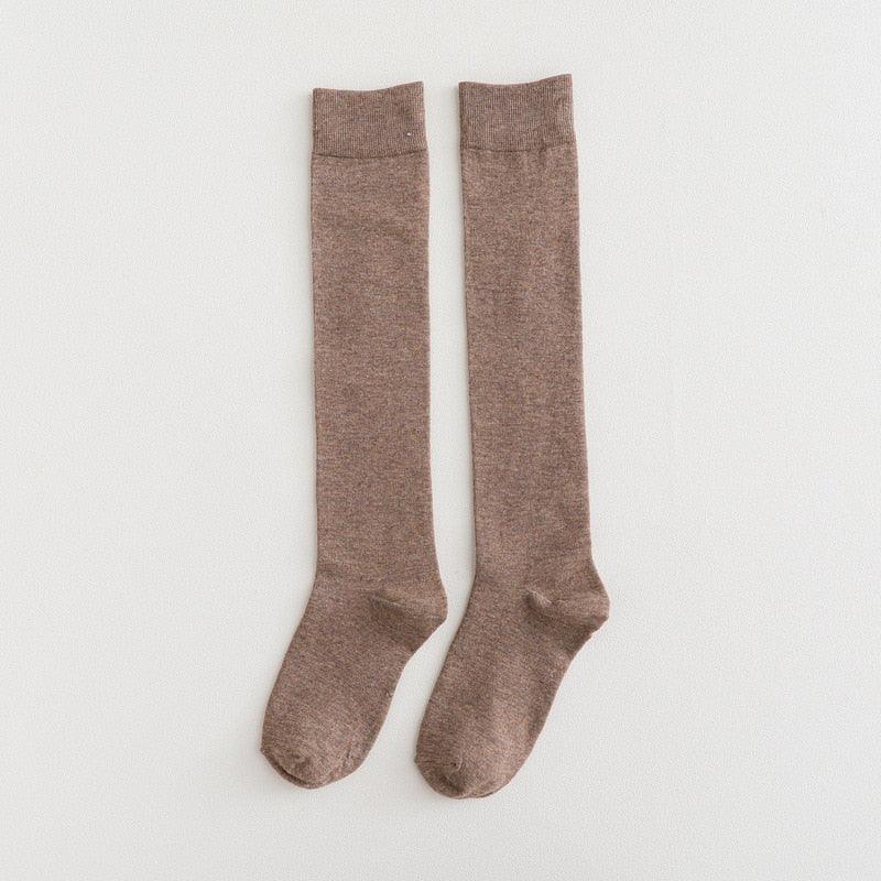 New Fashion Cotton Ladies Knee High Solid Color Socks Student Socks School Party Street Wear Dancing Socks High Quality Cotton Knee High Socks For Women Stevvex