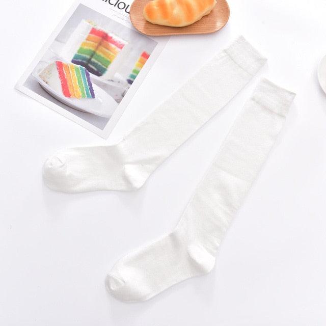 New Fashion Cotton Ladies Knee High Solid Color Socks Student Socks School Party Street Wear Dancing Socks High Quality Cotton Knee High Socks For Women Stevvex