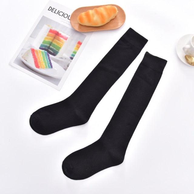 New Fashion Cotton Ladies Knee High Solid Color Socks Student Socks School Party Street Wear Dancing Socks High Quality Cotton Knee High Socks For Women Stevvex