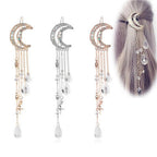 New Fashion Crystal Rhinestone Moon Tassel Hairpin Five-pointed Star Pendant Luxury Jewelry Crystal Side Clip Gorgeous Hair Accessories For Women Stevvex