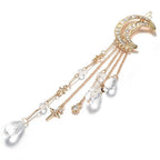 New Fashion Crystal Rhinestone Moon Tassel Hairpin Five-pointed Star Pendant Luxury Jewelry Crystal Side Clip Gorgeous Hair Accessories For Women Stevvex