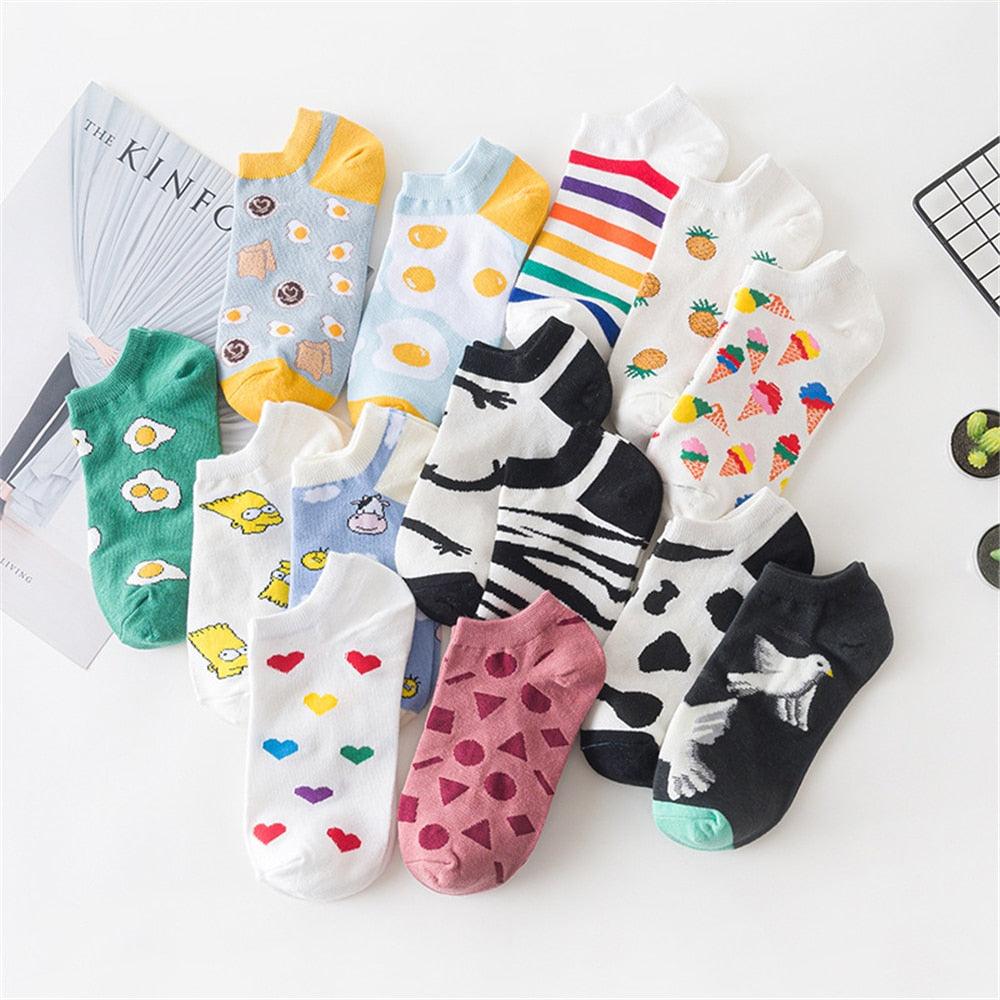 New Fashion Funny Cartoon Egg Socks Cute Girls' Happy Animal Fruit Foods Short Socks Penguin Fried Omelette Strawberry Pineapple Printed Unisex Socks For Men And Women Stevvex