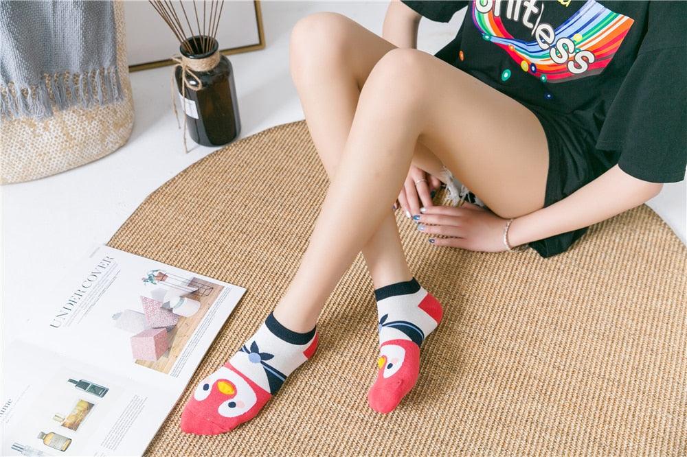 New Fashion Funny Cartoon Egg Socks Cute Girls' Happy Animal Fruit Foods Short Socks Penguin Fried Omelette Strawberry Pineapple Printed Unisex Socks For Men And Women Stevvex