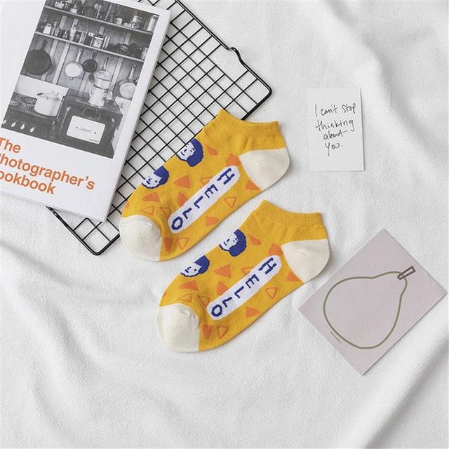 New Fashion Funny Cartoon Egg Socks Cute Girls' Happy Animal Fruit Foods Short Socks Penguin Fried Omelette Strawberry Pineapple Printed Unisex Socks For Men And Women Stevvex