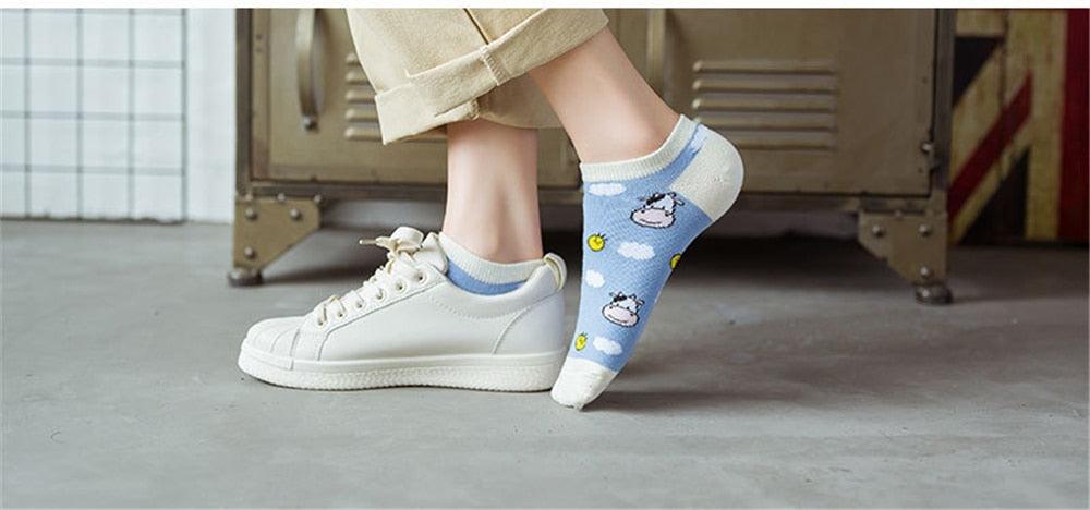 New Fashion Funny Cartoon Egg Socks Cute Girls' Happy Animal Fruit Foods Short Socks Penguin Fried Omelette Strawberry Pineapple Printed Unisex Socks For Men And Women Stevvex