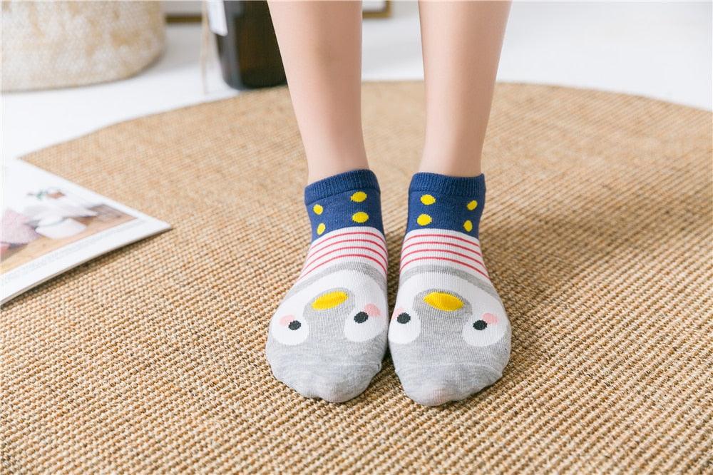 New Fashion Funny Cartoon Egg Socks Cute Girls' Happy Animal Fruit Foods Short Socks Penguin Fried Omelette Strawberry Pineapple Printed Unisex Socks For Men And Women Stevvex
