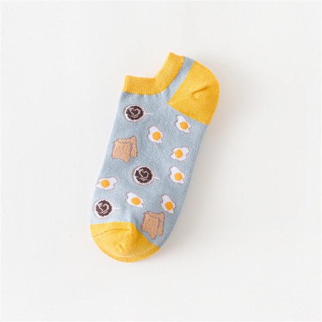 New Fashion Funny Cartoon Egg Socks Cute Girls' Happy Animal Fruit Foods Short Socks Penguin Fried Omelette Strawberry Pineapple Printed Unisex Socks For Men And Women Stevvex