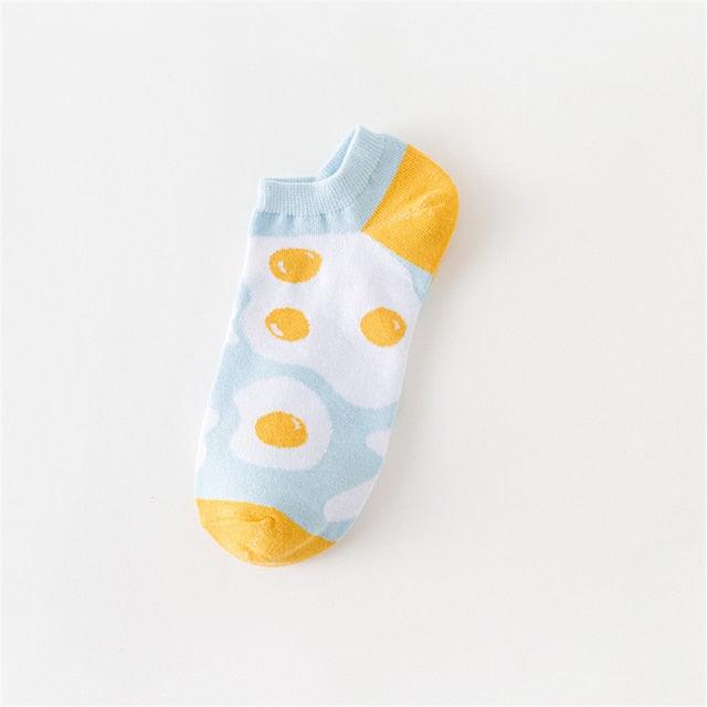 New Fashion Funny Cartoon Egg Socks Cute Girls' Happy Animal Fruit Foods Short Socks Penguin Fried Omelette Strawberry Pineapple Printed Unisex Socks For Men And Women Stevvex