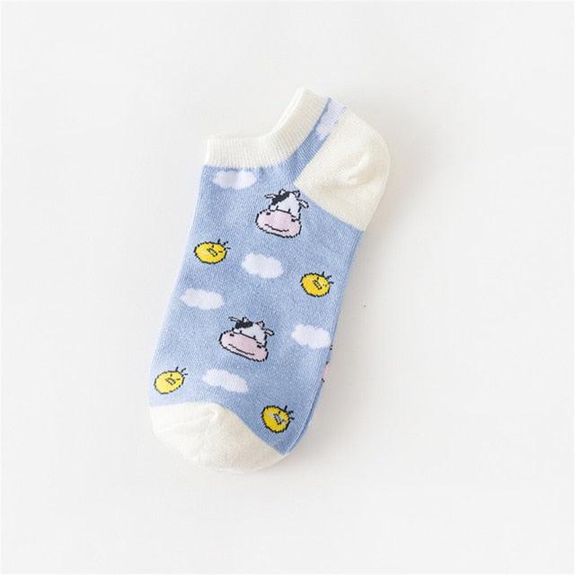 New Fashion Funny Cartoon Egg Socks Cute Girls' Happy Animal Fruit Foods Short Socks Penguin Fried Omelette Strawberry Pineapple Printed Unisex Socks For Men And Women Stevvex