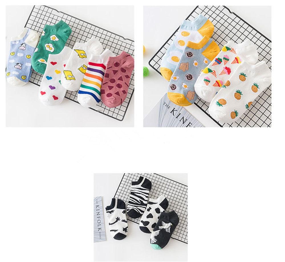 New Fashion Funny Cartoon Egg Socks Cute Girls' Happy Animal Fruit Foods Short Socks Penguin Fried Omelette Strawberry Pineapple Printed Unisex Socks For Men And Women Stevvex