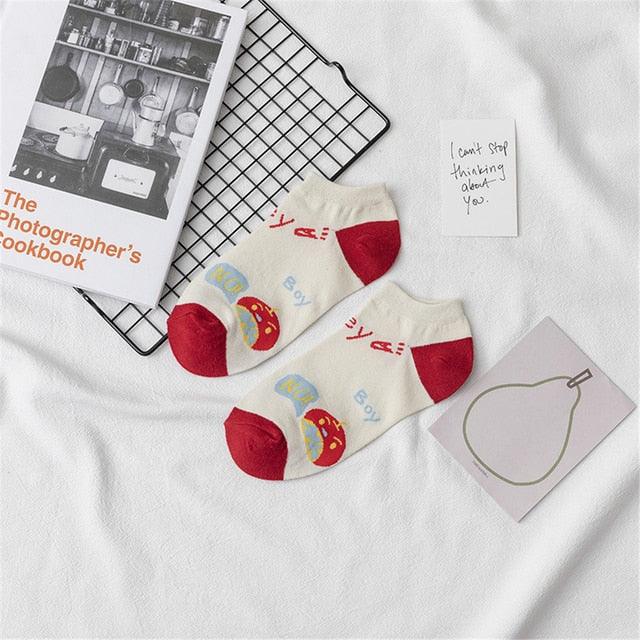 New Fashion Funny Cartoon Egg Socks Cute Girls' Happy Animal Fruit Foods Short Socks Penguin Fried Omelette Strawberry Pineapple Printed Unisex Socks For Men And Women Stevvex