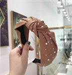 New Fashion Girls Headband Handmade Shining Pearls Rhinestone Ornament Hairband Women Middle Knot Turban Gorgeous Hair Accessories For Women