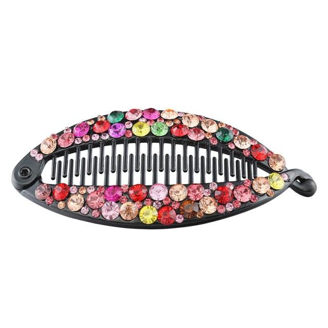 New Fashion Hair Clips Women Banana Barrettes Plastic Color Rhinestone Hair Claws Pins Clamps for Girls Ponytail Mohawk Bun Maker Accessories For Curly Hair Women Stevvex