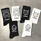 New Fashion Kawaii Cute Smilies Patterned Socks Pure Cotton Cartoon Pattern Hip Hop Style Breathable Mid Tube Socks Skateboard Socks Soft Long Sock for Men And Women Stevvex