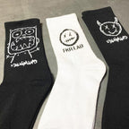 New Fashion Kawaii Cute Smilies Patterned Socks Pure Cotton Cartoon Pattern Hip Hop Style Breathable Mid Tube Socks Skateboard Socks Soft Long Sock for Men And Women Stevvex