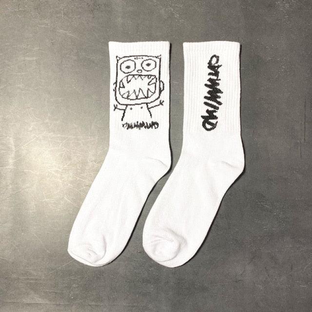 New Fashion Kawaii Cute Smilies Patterned Socks Pure Cotton Cartoon Pattern Hip Hop Style Breathable Mid Tube Socks Skateboard Socks Soft Long Sock for Men And Women Stevvex