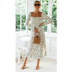 New Fashion Leopard Print Dot long sleeve Slit Luxury Dress - Summer Casual Party Wear Dresses For Women Stevvex