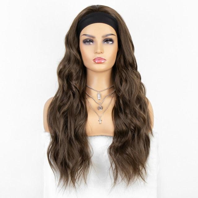 New Fashion Long Wavy Headband Wig for Black Women None Replacement Body Wave Synthetic Headwraps Hair Wig Wigs For Black Women Cosplay Wigs For Women Stevvex
