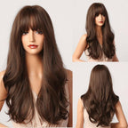 New Fashion Long Wavy Ombre Brown Highlight Wigs with Bangs Synthetic Natural Wig for Women Heat Resistant Cosplay Hair Wigs For Black Women Wigs For Cosplay Stevvex