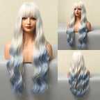 New Fashion Long Wavy Ombre Brown Highlight Wigs with Bangs Synthetic Natural Wig for Women Heat Resistant Cosplay Hair Wigs For Black Women Wigs For Cosplay Stevvex