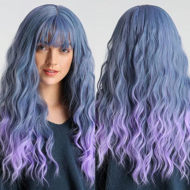 New Fashion Long Wavy Ombre Brown Highlight Wigs with Bangs Synthetic Natural Wig for Women Heat Resistant Cosplay Hair Wigs For Black Women Wigs For Cosplay Stevvex