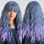 New Fashion Long Wavy Ombre Brown Highlight Wigs with Bangs Synthetic Natural Wig for Women Heat Resistant Cosplay Hair Wigs For Black Women Wigs For Cosplay Stevvex
