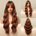 New Fashion Long Wavy Ombre Brown Highlight Wigs with Bangs Synthetic Natural Wig for Women Heat Resistant Cosplay Hair Wigs For Black Women Wigs For Cosplay Stevvex