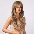 New Fashion Long Wavy Ombre Brown Highlight Wigs with Bangs Synthetic Natural Wig for Women Heat Resistant Cosplay Hair Wigs For Black Women Wigs For Cosplay Stevvex