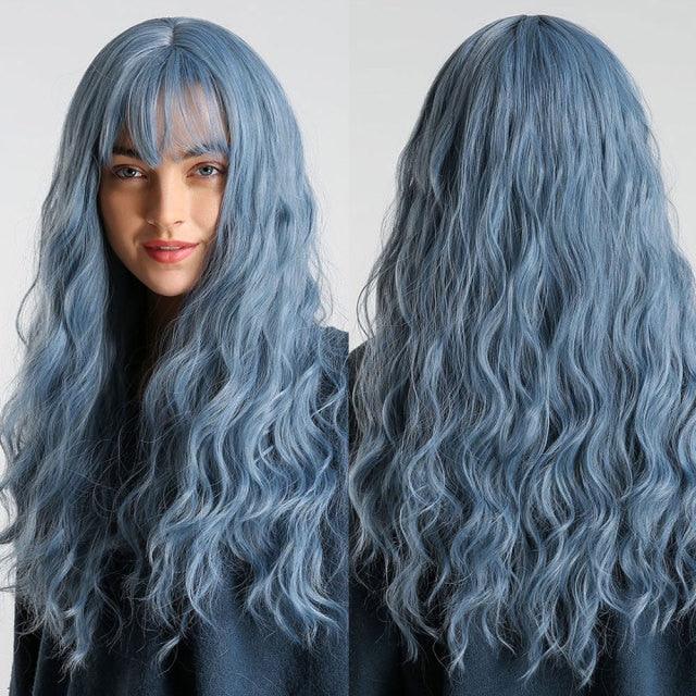 New Fashion Long Wavy Ombre Brown Highlight Wigs with Bangs Synthetic Natural Wig for Women Heat Resistant Cosplay Hair Wigs For Black Women Wigs For Cosplay Stevvex
