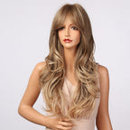 New Fashion Long Wavy Ombre Brown Highlight Wigs with Bangs Synthetic Natural Wig for Women Heat Resistant Cosplay Hair Wigs For Black Women Wigs For Cosplay Stevvex