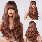 New Fashion Long Wavy Ombre Brown Highlight Wigs with Bangs Synthetic Natural Wig for Women Heat Resistant Cosplay Hair Wigs For Black Women Wigs For Cosplay Stevvex