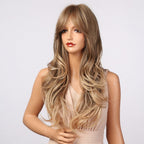 New Fashion Long Wavy Ombre Brown Highlight Wigs with Bangs Synthetic Natural Wig for Women Heat Resistant Cosplay Hair Wigs For Black Women Wigs For Cosplay Stevvex