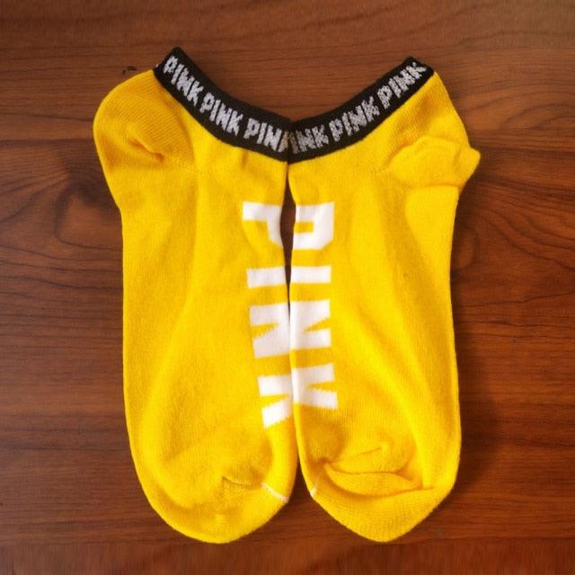 New Fashion Motion Socks Pink Socks New Unisex Cotton Mix Random Harajuku Creative Happy Casual Sports Short Ankle Pink Letters Socks Cotton Socks For Men And Women Stevvex
