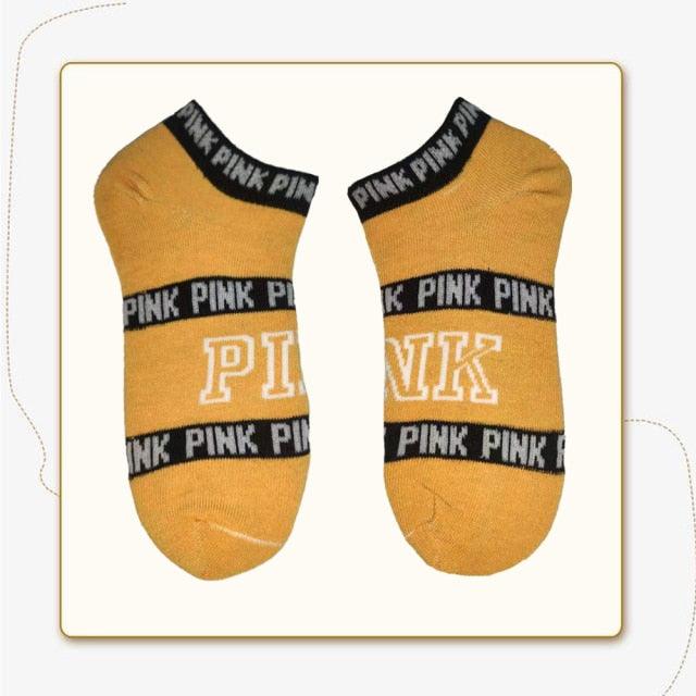 New Fashion Motion Socks Pink Socks New Unisex Cotton Mix Random Harajuku Creative Happy Casual Sports Short Ankle Pink Letters Socks Cotton Socks For Men And Women Stevvex