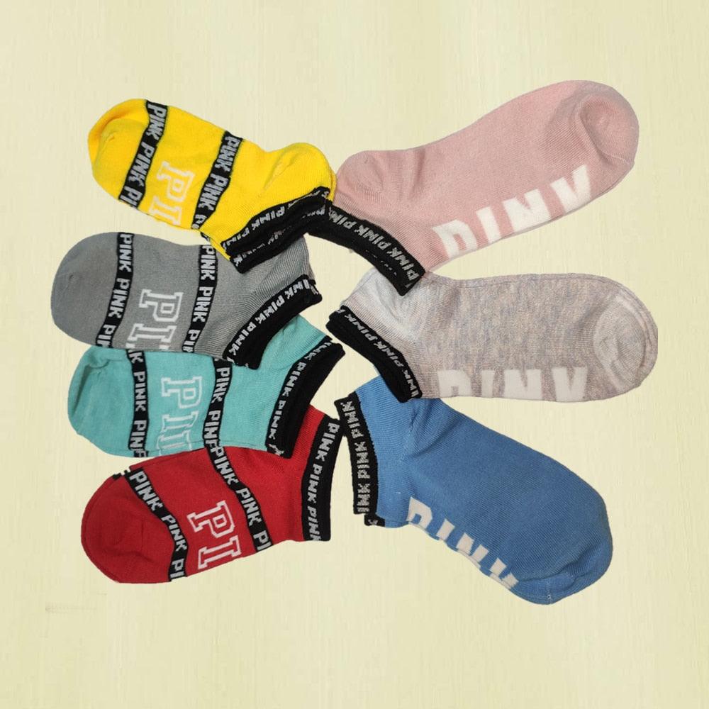 New Fashion Motion Socks Pink Socks New Unisex Cotton Mix Random Harajuku Creative Happy Casual Sports Short Ankle Pink Letters Socks Cotton Socks For Men And Women Stevvex